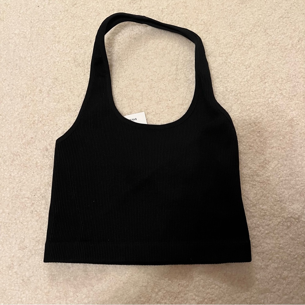 nwt black ribbed seamless halter top